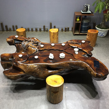 现代根艺鸡翅木根雕茶几实木树头功夫茶海原木树根雕刻树桩茶桌茶台
