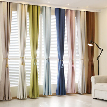 窗帘布现代简约成品定制卧室客厅落地窗纱帘全遮光拼接仿棉麻窗帘定制