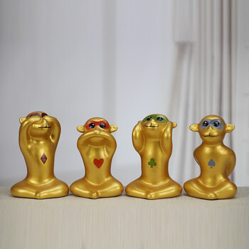大井 萌猴摆件四不猴家居装饰品客厅猴摆设生肖猴子工艺品摆件猴子