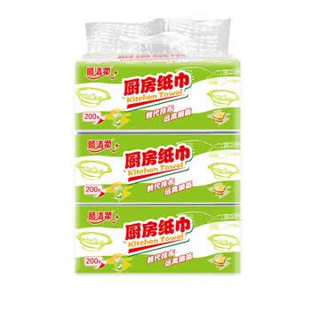 顺清柔厨房抽纸2层100抽*3包 加大加厚可吸油厨房用纸（200张/包） 