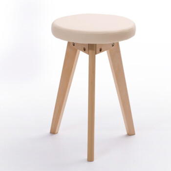 轻便小凳 软板凳时尚圆凳简约全实木凳皮凳 坐布艺餐凳梳妆凳 淡黄色