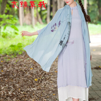 红晶灵2016新款森女风仙女范民族中国风原创手绘印花围巾披肩9315 蓝色