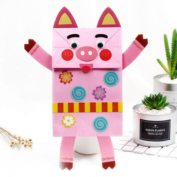 动物纸袋卡通手偶幼儿园手工材料包diy儿童创意粘贴制作玩具 手偶
