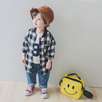 宝宝中长款衬衫1-3岁男童衬衣长袖韩版儿童童装小童格子男宝宝潮 黑色