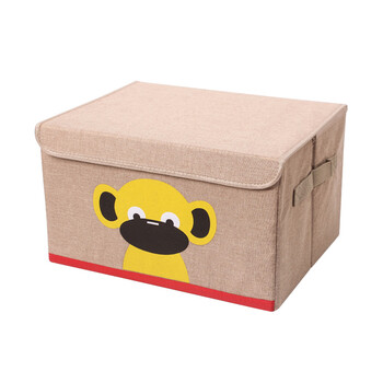 棉麻卡通内衣收纳盒亚麻整理箱学生衣服收纳箱布艺储物盒折叠箱 猴子