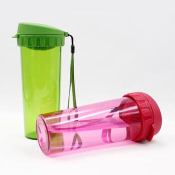 特百惠Tupperware水杯 茶韵杯莹彩随心杯两件套 塑料情侣水杯带杯绳380组合套装 摩登蓝+活力红