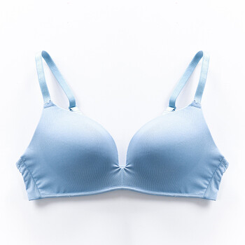 轻薄无钢圈文胸夏季日系少女舒适透气聚拢小胸内衣女胸罩 浅蓝色 75b