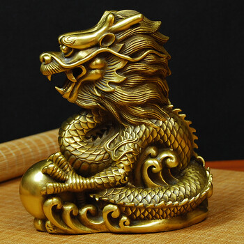 兖兰泰铜龙摆件铜工艺品家居装饰品客厅房间电脑桌面摆设 黄色小号龙