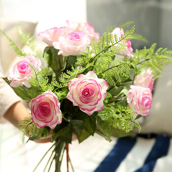 手感保湿玫瑰仿真花客厅餐桌玫瑰花艺家居装饰桌面装饰花紫边一只价格