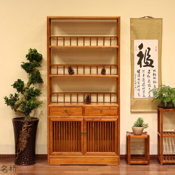 书架实木现代中式仿古简易南榆木大书橱展示柜置物架多层组合书柜 4层