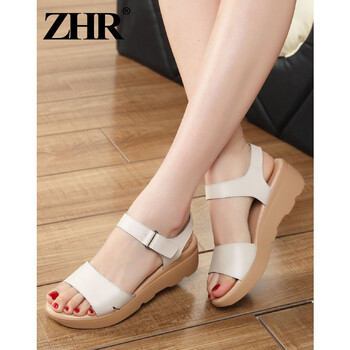 牛皮】魔术贴轻便厚底露趾凉鞋 米色 37【图片 价格 品牌 报价】-京东