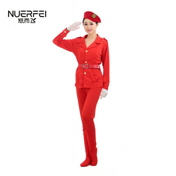 海军表演服水兵舞蹈军鼓服装套装部队文艺兵演出 纯红色长袖长裤女