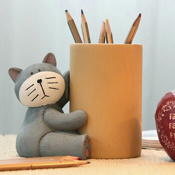 喜亦雅(xyy)小猫创意卡通 时尚可爱 笔筒摆件实用可爱生日礼物 灰色猫