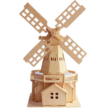 拼图diy木质建筑拼装模型手工儿童青年拼装智力积木木制玩具 荷兰风车
