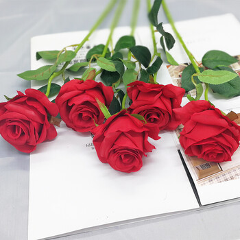 假花仿真花束家居装饰花单支玫瑰花绢花婚庆客厅摆设塑料干花 红色