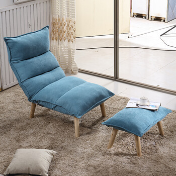 同宿布艺单人沙发椅可拆洗懒人沙发休闲躺椅卧室阳台小沙发床 蓝色