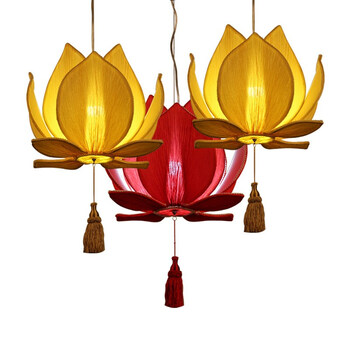 中式吊灯布艺个性莲花灯笼餐厅酒店卧室寺院庙佛堂荷花吊灯 直径30cm