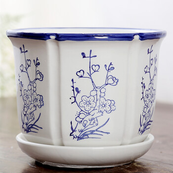 青花瓷花盆陶瓷批发 梅兰竹菊特大号绿萝月季简约创意白色ydy 梅(青花