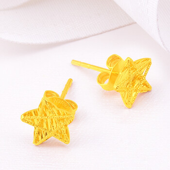 利勿浦彩金耳钉18k玫瑰金女时尚新款星星18k金耳饰个性 18k黄星星耳钉