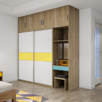 北欧新款彩色个性家具现代简约储物卧室衣帽柜推拉滑移门两门衣柜sn