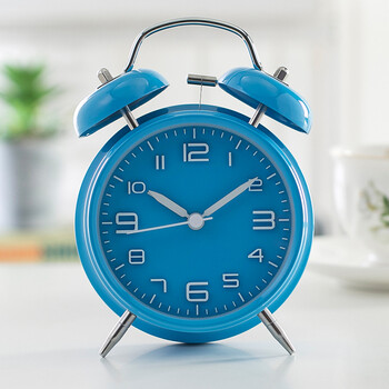 响时大声创意闹铃静音带灯打铃闹钟学生床头钟起床铃金属4寸闹钟 立体