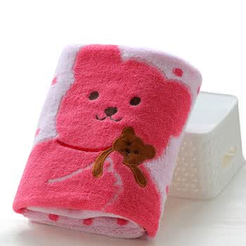 儿童毛巾被幼儿园棉加厚午睡毯子卡通棉毛巾毯夏被盖毯 熊童被-粉色