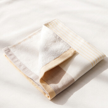 出口日本单面纱布毛巾面巾无捻格子素雅浴巾枕巾柔软吸水 黄条 34x