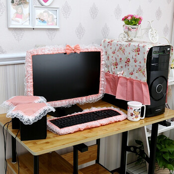 蕾丝可爱创意台式机液晶电脑五件套电脑罩子边框防尘装饰圈 满天星