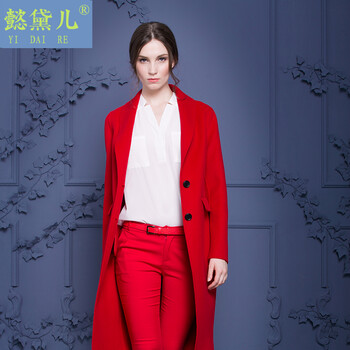 懿黛儿秋冬显瘦毛呢女外套双面呢大衣女中长款风衣糖果色毛呢外套羊绒 大红色 XL
