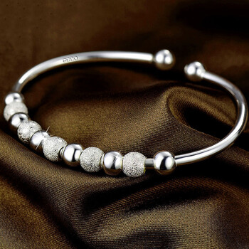 999纯银开口手镯女转运珠女款足银简约镯子送女友闺蜜生日礼物
