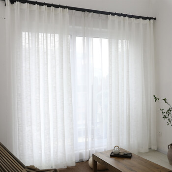窗帘纯色加厚窗纱现代简约成品客厅飘窗卧室半透光亚麻白纱帘 白色 宽