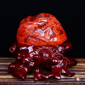 满肉满色南红玛瑙精雕秋山揽胜摆件348.63克全榕珠宝