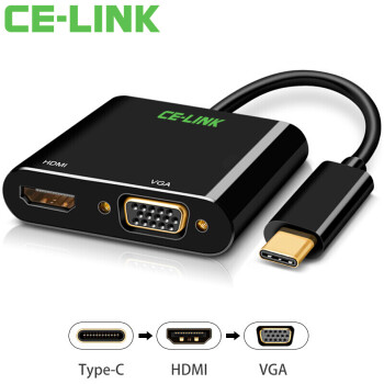 CE-LINK Type-C扩展坞 USB-C转HDMI+VGA转换器 4K高清 苹果Mac三星S8华为mate10扩展连电视投影仪 黑 3287