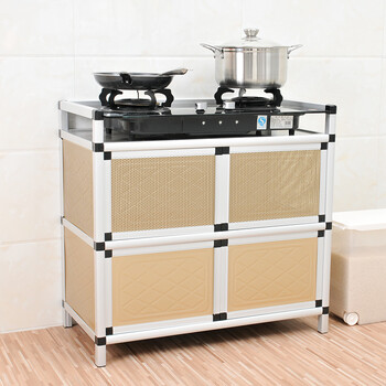 简易 厨房煤气炉灶台柜碗柜餐边柜煤气瓶柜茶水柜储物收纳柜 金色两层