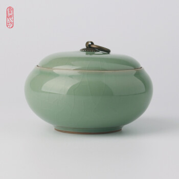 堂悦坊 龙泉青瓷哥窑山寺晨钟茶叶罐 梅子青