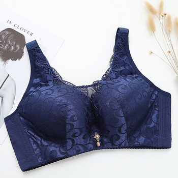 女士内衣大胸显小胸全罩杯抹胸胸罩聚拢收副乳调整型文胸 藏青色 80c