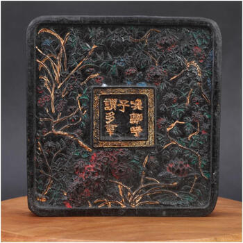 中国 高級墨　報春面墨　徽州欽具墨敝出品　超漆煙 老墨，云间问樵氏珎藏，江南春色乾隆年胡开文制超漆烟:10×2.5_墨