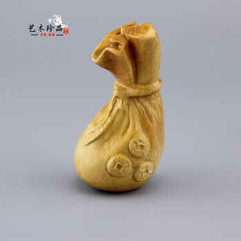 太行崖柏金钱袋手把件挂件木雕摆件工艺品