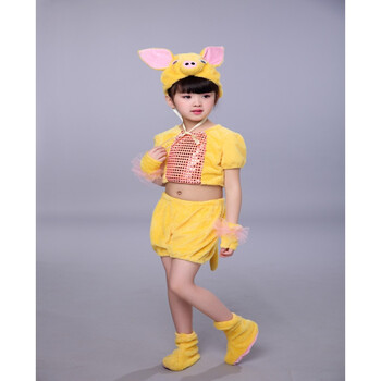 小猪舞台演出服快乐小猪舞蹈表演服儿童幼儿卡通服装 黄色小猪短款