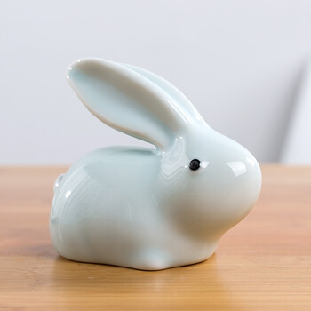 创意可爱兔子摆件陶瓷玉兔工艺品客厅电视酒柜房间家居装饰品礼物