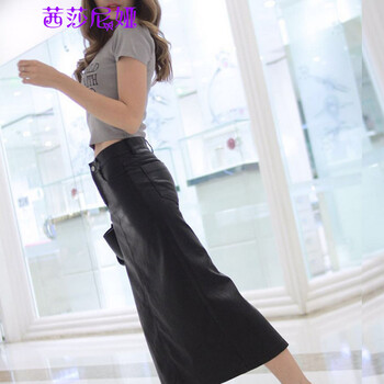 茜莎尼娅2015秋冬新 PU皮裙半身裙中长款潮女女装长裙8009 黑色 XL