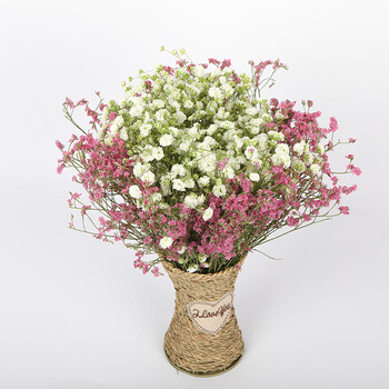 束家居客厅摆件水晶草勿忘我情人草带花瓶wsq 白满天星 粉水晶草 花瓶