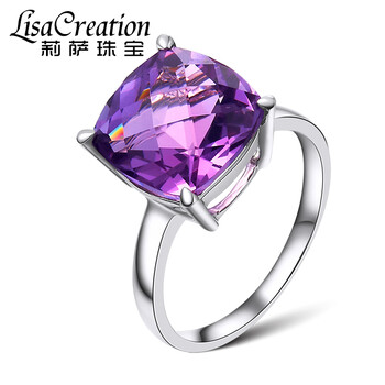 Lescreation莉萨珠宝4 5克拉天然紫水晶戒指白14k 18k金彩宝戒指紫色宝石女戒14k金紫水晶戒指 图片价格品牌报价 京东