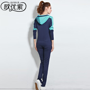 欧优紫2015秋款女装休闲拼色卫衣套装Y8070 宝蓝色 M
