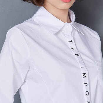 雨涩衬衫 白 女2016春装新品女装韩版修身翻领女装纯色白长袖衬衣 08款白色 M/160