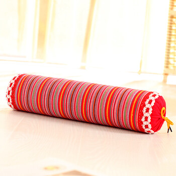 颈椎枕头糖果荞麦枕 护颈圆柱枕头荞麦皮圆枕圆形枕芯护颈枕 大红