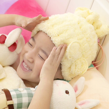 迷你挑 可爱儿童干发帽强吸水速干宝宝包头巾帽创意加厚儿童浴帽 粉色