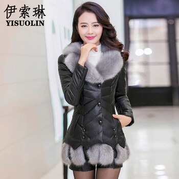 伊索琳2015冬季女装外套棉衣女棉服新款大毛领皮衣潮韩版 黑 色 L