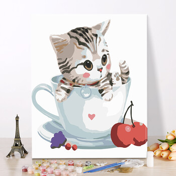 diy数字油画客厅儿童卡通动漫手工绘填色油彩装饰画30*40萌猫sn7117