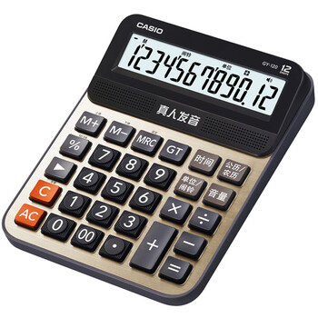 卡西欧（CASIO）语音计算器超大型蟠龙金 真人发音金属机身趣味弹奏办公用品财务专用语音款GY-120